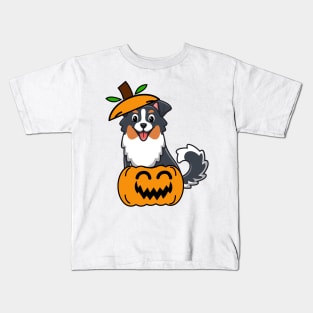 Cute Collie Dog is in a pumpkin Kids T-Shirt